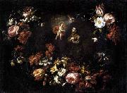 unknow artist Garland of Flowers with St Anthony of Padua Germany oil painting artist